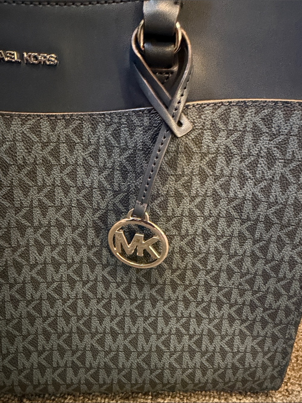 Michael Kors Navy Blue MK Logo Tote - Picture 10 of 11